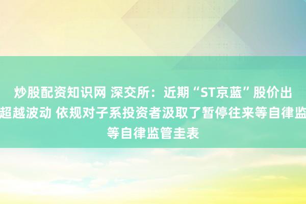 炒股配资知识网 深交所:近期“ST京蓝”股价出现严重超越波动 依规对子系投资者汲取了暂停往来等自律监管圭表
